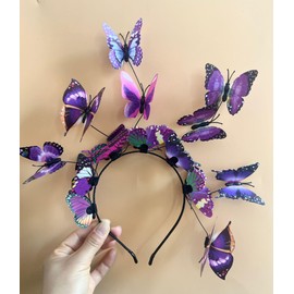 Women Girls Party Fairy Butterfly Headband Tiara Hoop Fascinator for Pageant Wedding Prom Birthday (Purple)