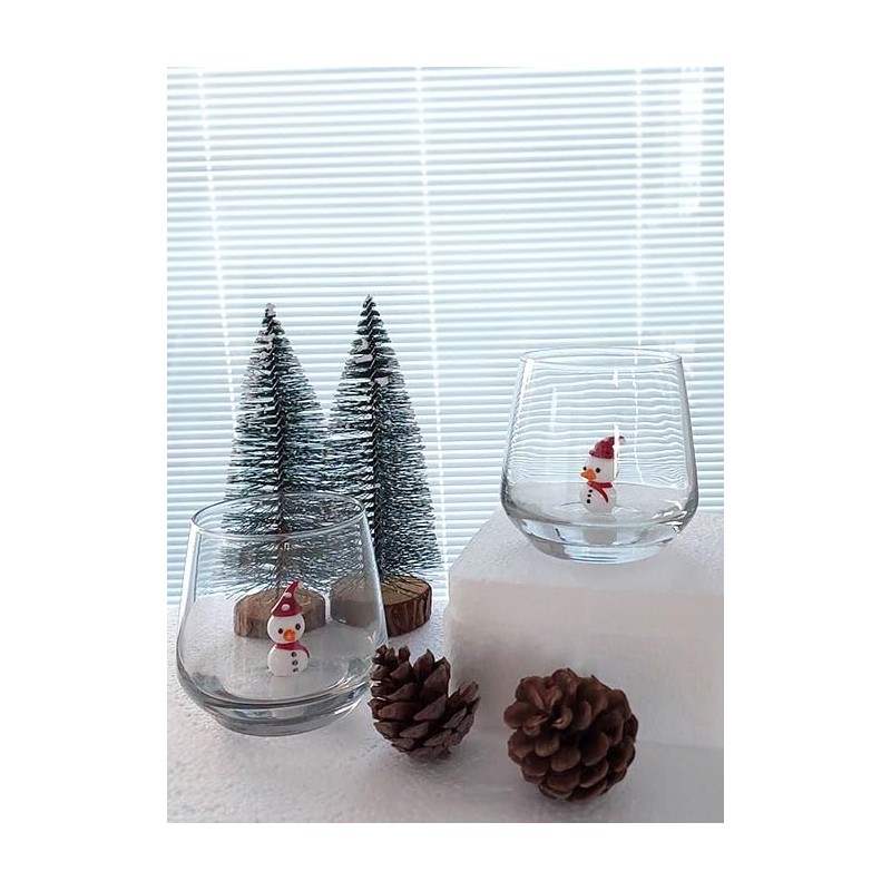 HeguSun 3D Drinking Glass Cup with Cute Snowman Figurine Inside,Handmade