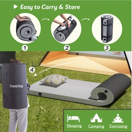 Memory Foam Camping Mattress 2.5 inch, Kids Portable Roll Up Camping Sleep Topper with Waterproof and Non-slip Bottom, Camping Car Mat with Travel Bag, 63"×26"×2.5", Grey