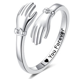 ZOEXUE I Love You Forever Hug Ring: Sterling Silver Adjustable Hugging Rings for Daguhter Promise Finger Band Hug Rings for Women - Hand Rings Christmas Jewelry Gifts for Love Ones