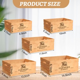 Barydat Set of 5 Wood Crates for Vintage Decorative Display Wooden Boxes Farmhouse Style Nesting Wooden Crates with Open Handles Storage Decorative Boxes Multipurpose Fruits Vegetables Boxes, Brown