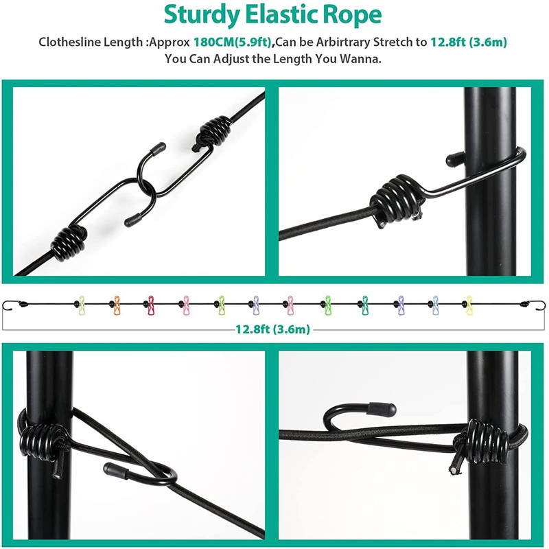 Portable Clothesline with 12 Clothes Pins - Travel Retractable Clothesline