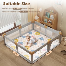 PIGLOG 50x50 playpen mat Thick, Foam Baby Play Mat for Floor, Soft Fabric Cushioned Play mat for Babies，Washable Non-Slip Playmate for Baby, Infants & Toddlers（Grayish White）