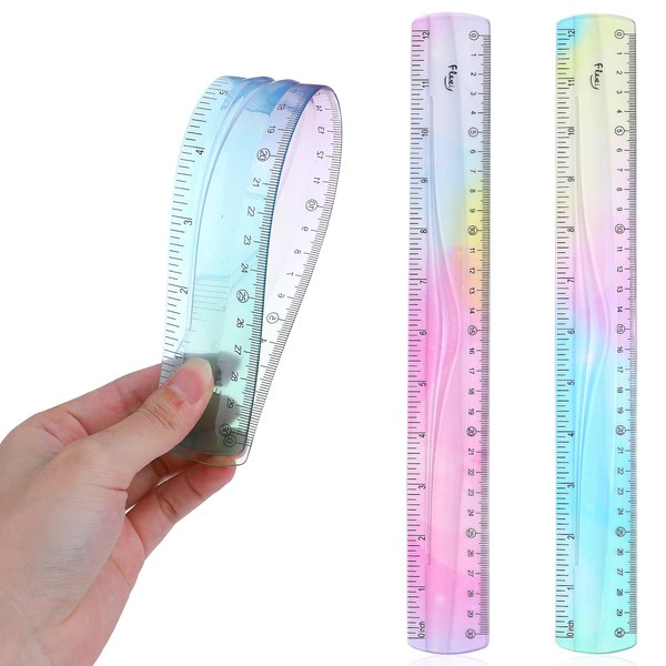 YUXIANLB 2Pcs Flexible Ruler, 12 inches Color Transparent Plastic Rulers,