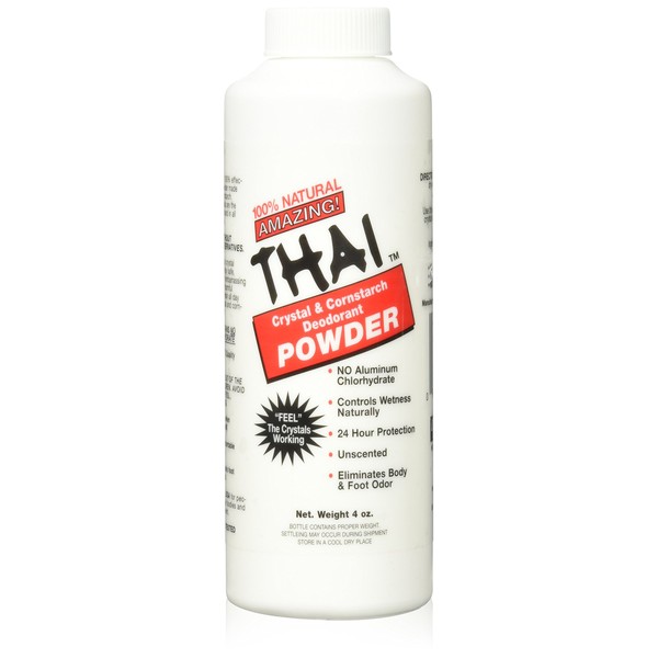 Thai Crystal Deodorant Natural Crystal & Cornstarch Deodorant Foot Body Powder, Unscented, 4 Ounce