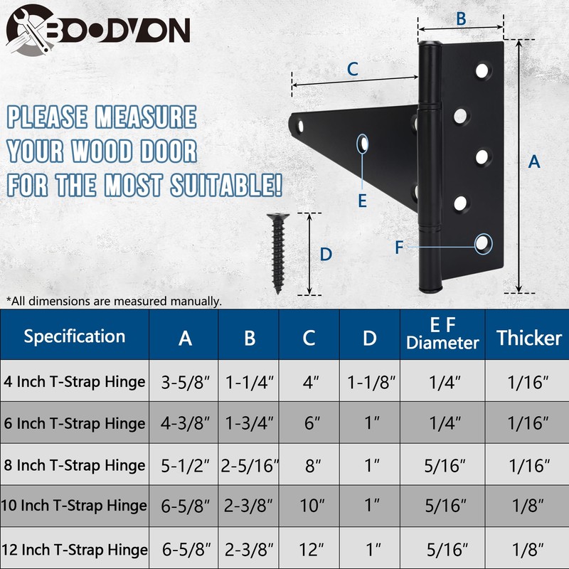 BOODVON Heavy Duty T Hinge Tee Hinge T Strap Hinge