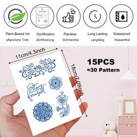 Sugeru 15 Sheets Super Sustainable Temporary Tattoo - Original Waterproof + Vegan + New Tech + Long Lasting | Fake Tattoo Stickers | Tattoos for Adults Children - Natural Non-Toxic Ingredients (C10)