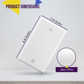 ENERLITES Blank Device Metal Wall Plate, Corrosion Resistant, Standard Size 1-Gang 4.50" x 2.76", 430 Stainless Steel, 7701-WM, White Matte