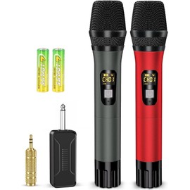 Wireless Microphones, Handheld UHF Metal Dual Cordless Dynamic Mic System with Rechargeable Receiver, 1/4" Output,160ft Range,Auto Connect for Karaoke, Speech, Wedding, Church, PA System,Party Singing