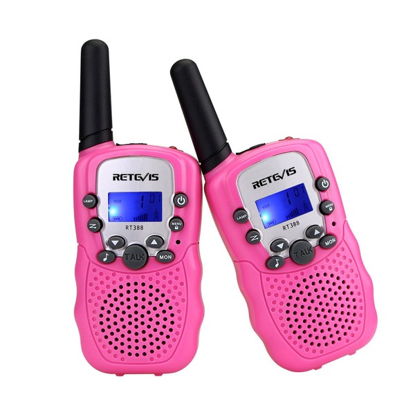 Retevis RT-388 Kids Walkie Talkies, Walkie Talkies for Girls 22CH with Backlit LCD Flashlight Two Way Radio Kids Toy,Gifts for 4-12 Year Old Girls to Camping,Outside Toys(2 Pack, Pink) (CAA7027E)