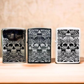 Cool lighter Skulls Pattern Engraved Lighter Case - Lighter Accessory, windproof lighter - Color: Black