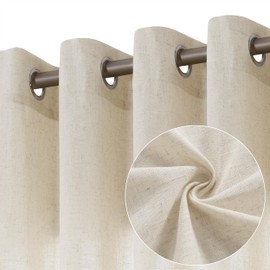 Jowels Natural Linen Curtains 70 Inch Length 2 Panels for Living Room Bedroom, Light Filtering Sheer Curtains 70 Inches, Neutral Modern Grommet Semi Sheer Soft Privacy Drapes Beige