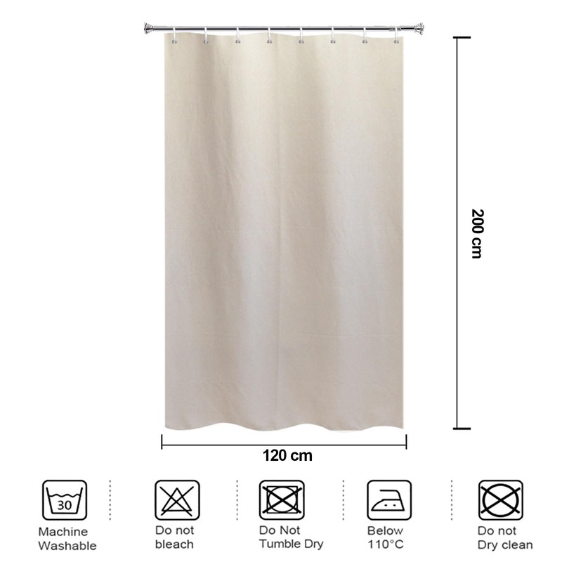 YISURE Narrow Linen Textured Shower Curtain 120x200cm, Heavy Duty Fabric