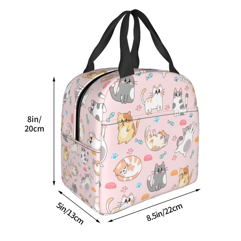 Pink Cat Lunch Bag Reusable Zipper Closure Insulated Pink Cats