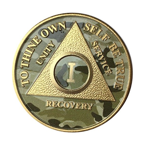 wendells 1 Year AA Medallion Camo Gold Plated Anniversary Chip