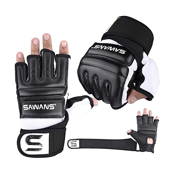 SAWANS Punch Bag Boxing Gloves Karate Mitts MMA Body Combat Taekwondo Training Martial Art Fighting Grappling Muay Thai (Black, Medium)