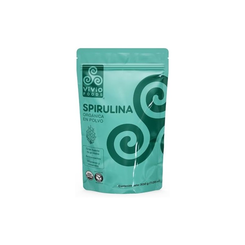 Vivio Foods, Spirulina Orgánica En Polvo, 200 gramos