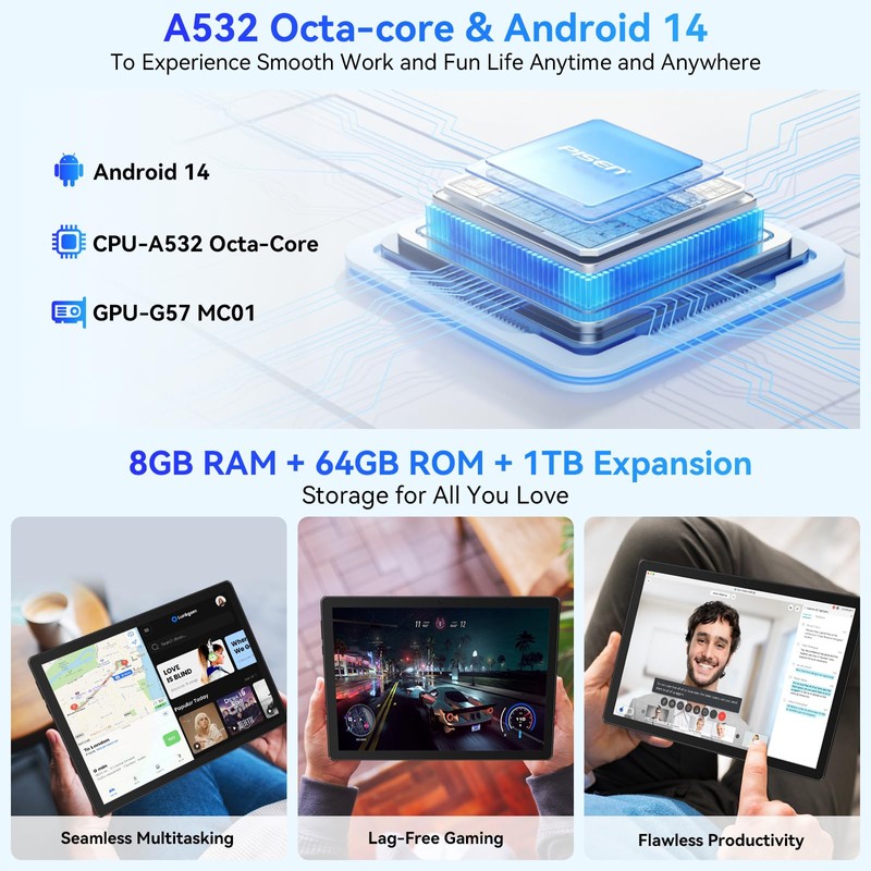 ZOFYWNAS 10 Inch Tablet, Android 14 Tablet with Octa-Core Processor,