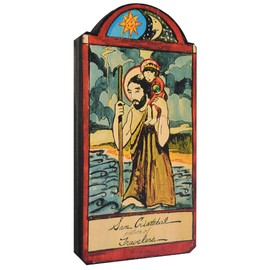 Modern Artisans San Cristobal (St Christopher) Patron Saint of Travelers Handmade Retablo Plaque, 3.5 x 7.25 Inches