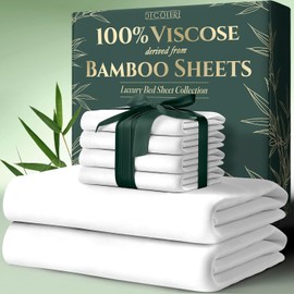 DECOLURE 100% Viscose Derived from Bamboo Sheets King Size 6pcs - Ultra Soft & Luxuriously Cooling, 17" Deep Pocket, Double Stitching, Perfect for Hot Sleepers - King Bed Sheets (White)