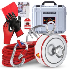 3600LB’s Complete Magnet Fishing Kit | Double Sided Fishing Magnet Kit with Case | Includes Strong Neodymium N52 Magnets, Durable 65ft Rope, Carabiner, Gloves, Grappling Hook & Carry Case