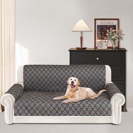 ALIECOM 100% Waterproof Couch Cover for 3 Cushion Couch Sofa Pet Friendly Sofa Covers Washable Printed Non Slip Furniture Protector Slipcovers with Pockets for Dogs (Large, Floral Beige & Navy)