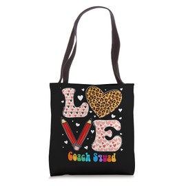 Love Heart Coach Squad Leopard Plaid Red Valentines Day Tote Bag