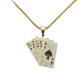 MayiaHey Poker Pendant, Sparkling Poker Card Necklace for Men, Golden Necklace Poker Jewellery, Hip Hop Spade Playing Card Charm Necklace Punk Rock Playing Card Pendant Necklace for Boys, Non-precious