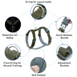 Plutus Pet No Pull Dog Harness, Adjustable Nylon Harness with Soft Padding, Reflective and Heavy Duty Dog Harness for Small, Medium, Large Dogs(Ranger Green, XS)