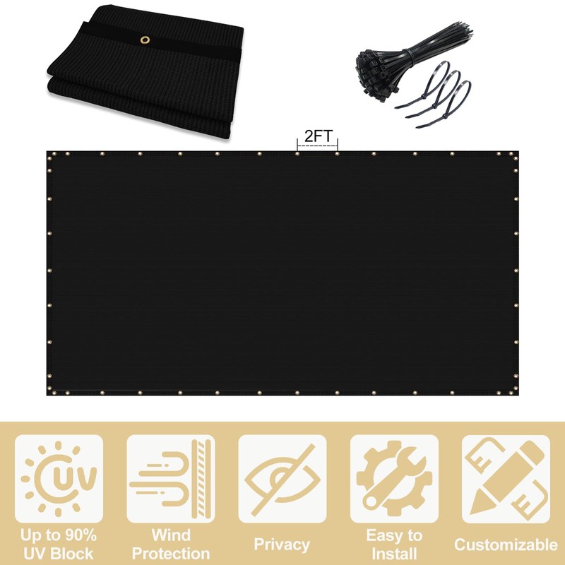 UPGRADE Privacy Screen Fence Customized 6x22 FT Black Outdoor HDPE