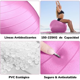 Static Resistance Pilates Ball with Pump for Stability Exercises, Large Yoga Ball, Exercise Ball Sport Balance Anti-Burst Equipment 65 cm Diameter, Pink