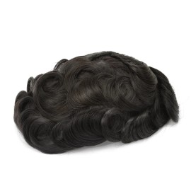 US Stock 100% Indian Hair 8X10 Full Swiss Lace base toupees for men extra light density human hair extension men lace toupeecolor: #1B, stretched length: 6inches, toupee size: 8X10