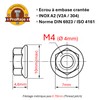 Nuts made of stainless steel with serrated edge M4, nuts