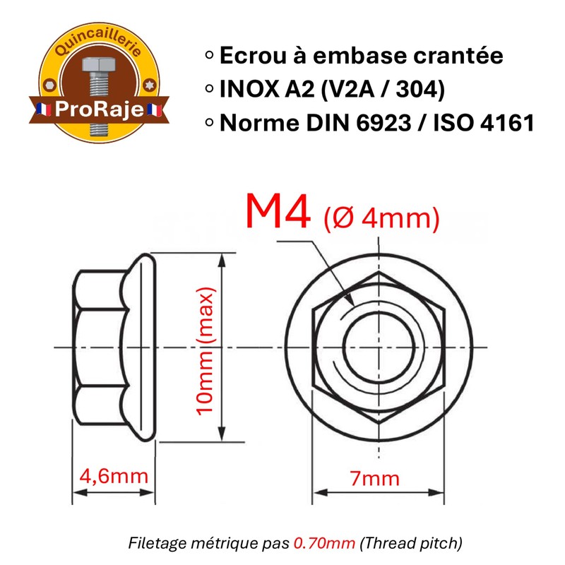 Nuts made of stainless steel with serrated edge M4, nuts