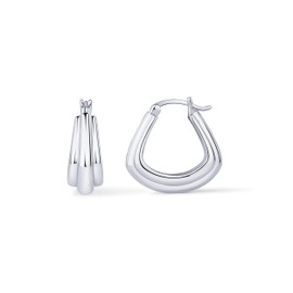PAVOI Rhodium Plated Sterling Silver Posts Triangle Chunky Hoop Earrings for Women | Gold Ridges Statement Hoops