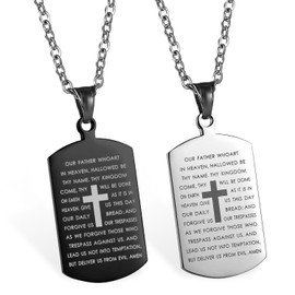 JewelryWe Lord's Prayer Bible Stainless Steel Necklaces Tag Pendant with Chain Christian Religious Jewelry