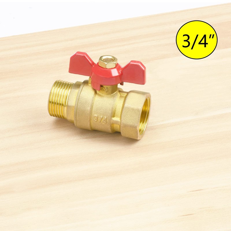 Oumuik Brass 3/4 Inch Ball Valve with Red Wing Handle