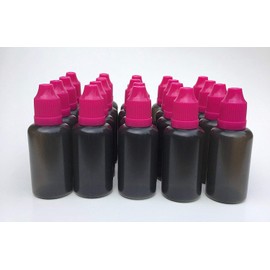 U-Need-A-Bottle (20) Pack Black Plastic Bottles 30 ml (1 oz) - BPA Free - Easy Squeeze Squirt Liquid Dropper Applicator Tip, Small Empty Round Travel Size, for Essential Oils w/Childproof Cap (RED)