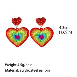 Acrylic Double Heart Valentines Earrings Hot Pink Heart Statement Earring for Women Valentine's Day Mother's Day, 0, Metal, No Gemstone