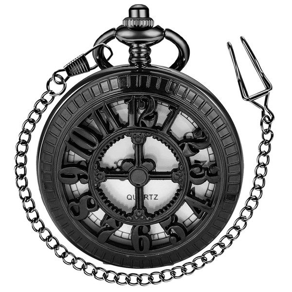 Tiong Vintage Retro Black Quartz Pocket Watch Arabic Numbers with
