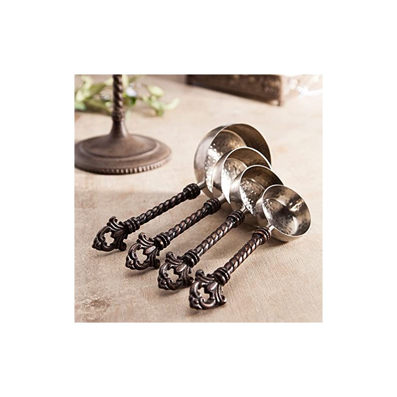 Stainless Steel and Brass Fleur De Lis 4-Piece Measuring Cups