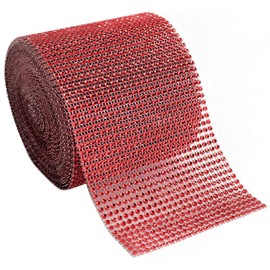 Diamond Rhinestone Mesh Ribbon Supreme Quality Sparkling Bling Wrap Ribbon Bulk DIY Roll for Arts Crafts Party Decorations, Red, 4.75" x 10 Yards, 24 Row, 1 Roll