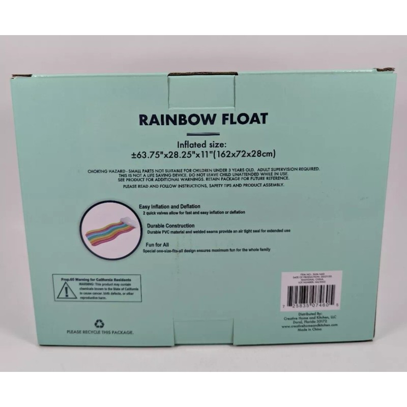 Creative Home Inflatable Rainbow & Cloud Pool Float Raft 63.75"