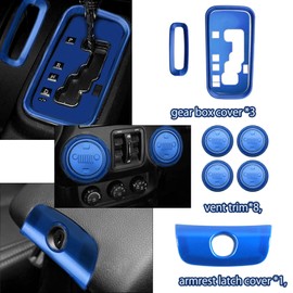 ZIBOPAR 26PCS Full Set Interior Trim Kit Compatible with Jeep Wrangler JK JKU 2011-2018 2&4-Door Inner Center Console Trim, Door Handle, Cup Holder Cover, AC Ring Cover (Blue Decoration Kit)