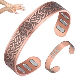 Vicmag Copper Bracelet for Men 9X Strength Magnetic 99% Pure Copper with 5000 Gauss Magnets, Tree of Life Present Box Adjustable(Axe & Sun Moon Tree)