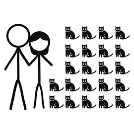 Crazy Cat Stick Figure Couple - 8.0" x 5.5" - Vinyl Decal Sticker Bumper Window Family Funny