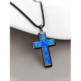 Lypic Wooden Cross Necklaces for Men 925 Sterling Silver Black Cross Pendant Christian Jewelry Meaningful Religious Gifts for Men, Base, No Gemstone
