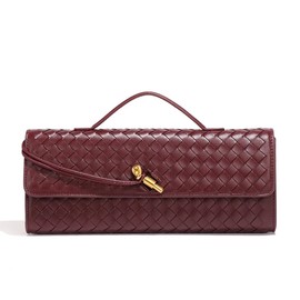 Lmkids Woven Evening Bag Clutch Purses For Women, Woven Leather Crossbody Bag Purse For Women Shoulder Handbag Cute Satchels (Claret)