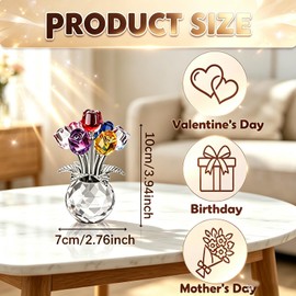 YcsRnn Crystal Flower Ornament, 3D Multicolor Glass Flowers with Base