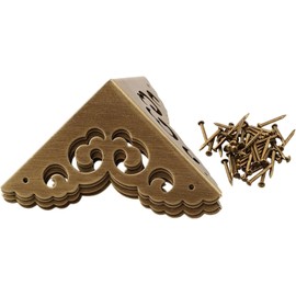 4 protectores de esquina de latón macizo con acabado de bronce antiguo, diseño propicio, protectores de bordes decorativos para cajas de joyería de madera, baúles y muebles de 6,5 cm